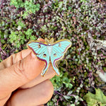 Load image into Gallery viewer, Luna Moth Enamel Pin – Butterfly & Moth Lapel Pin, Celestial Nature Pin, Gold Botanical Insect Badge Gift