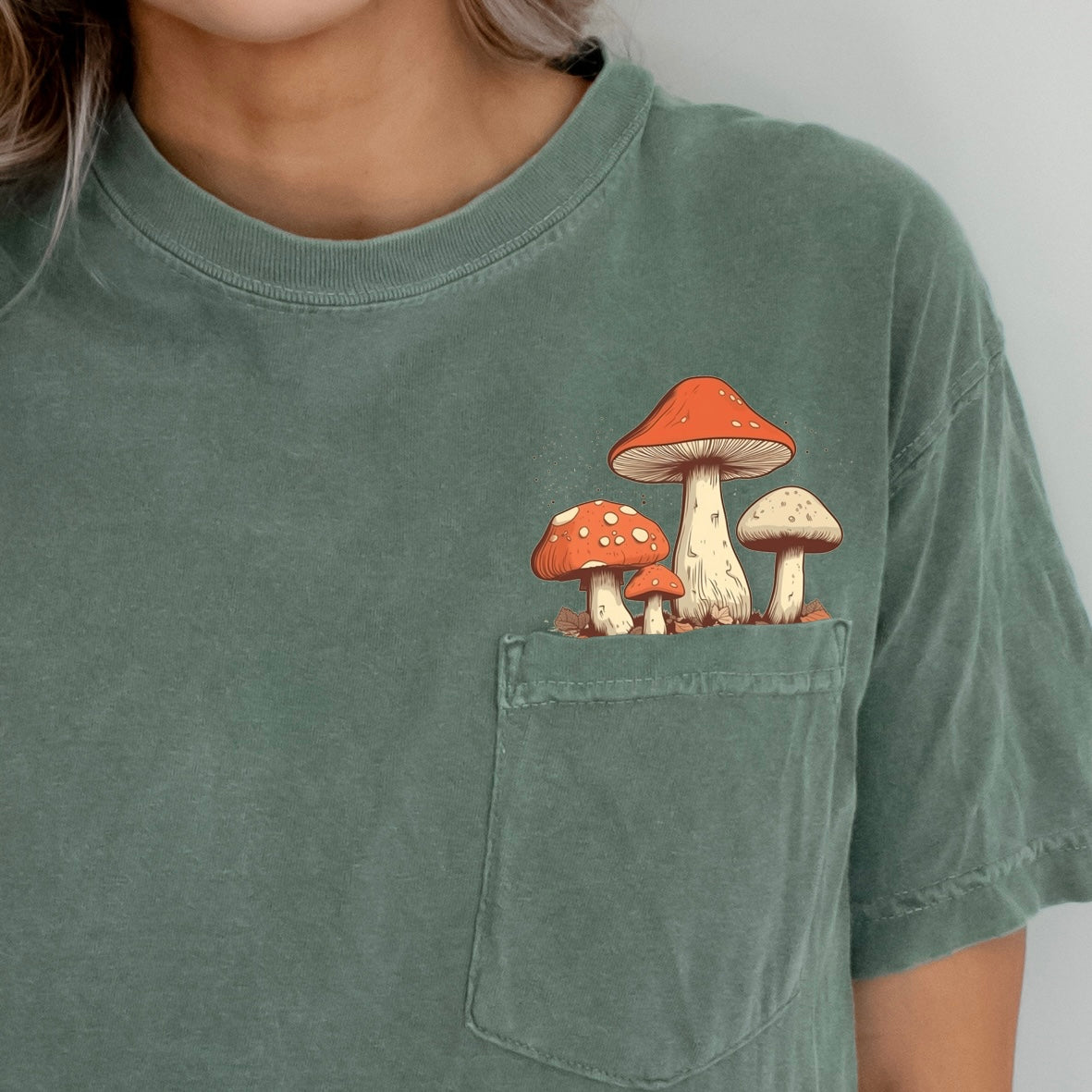 Mushroom pocket tee in sage green