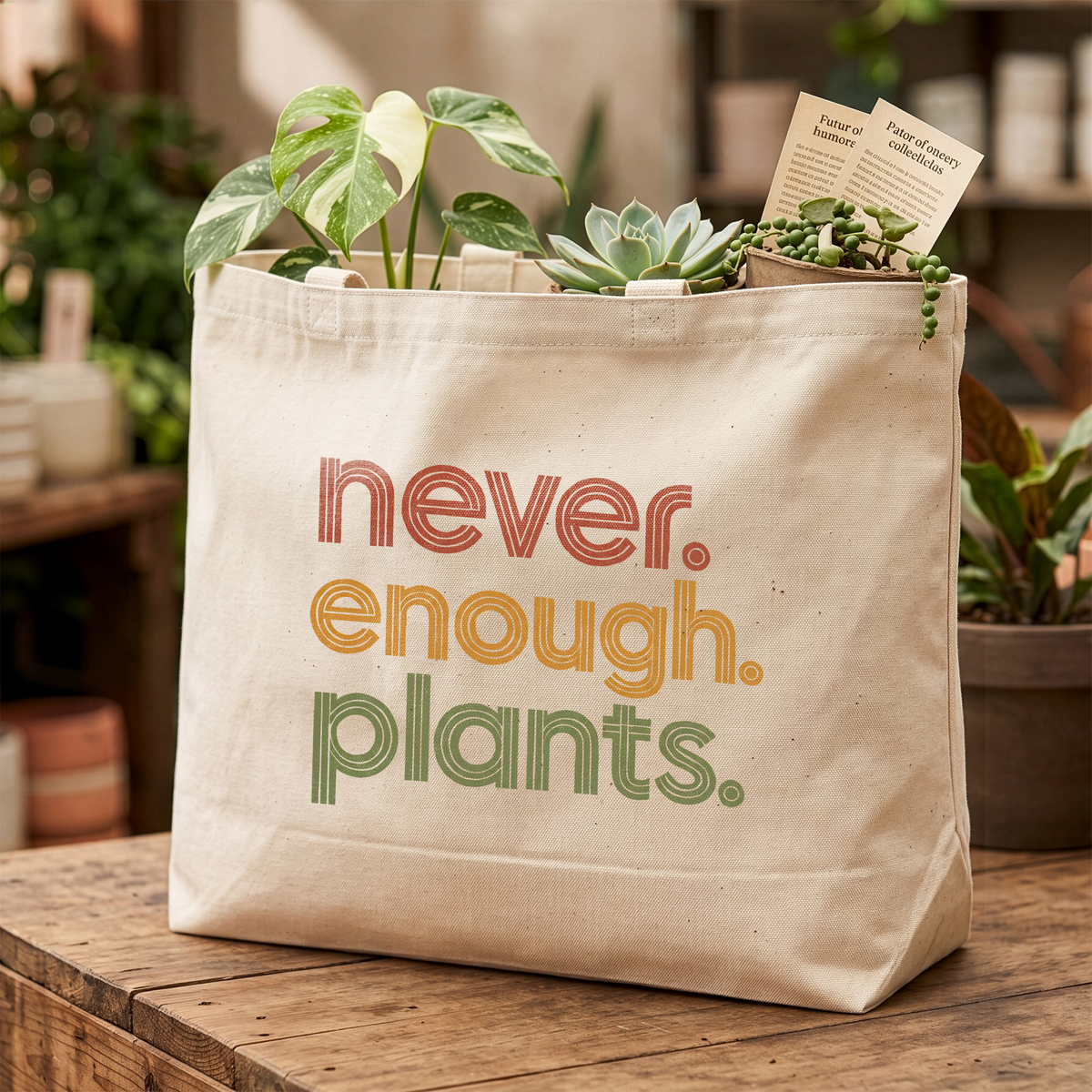 Never Enough Plants Tote Bag Retro Plant Lover Canvas Tote