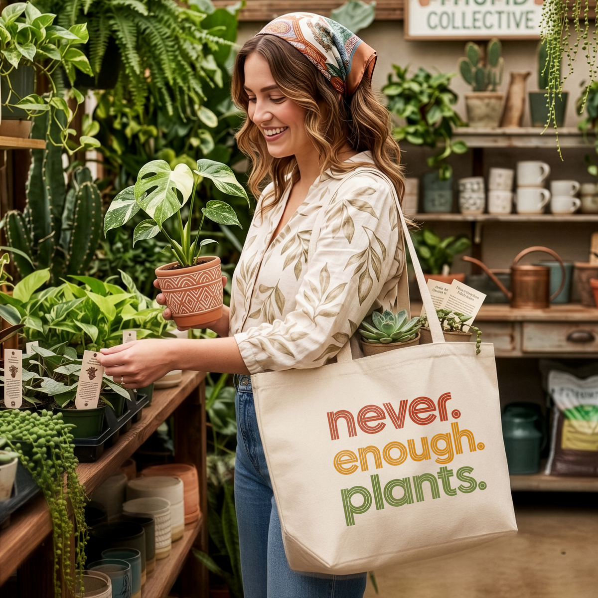 Never Enough Plants Tote Bag Retro Plant Lover Canvas Tote