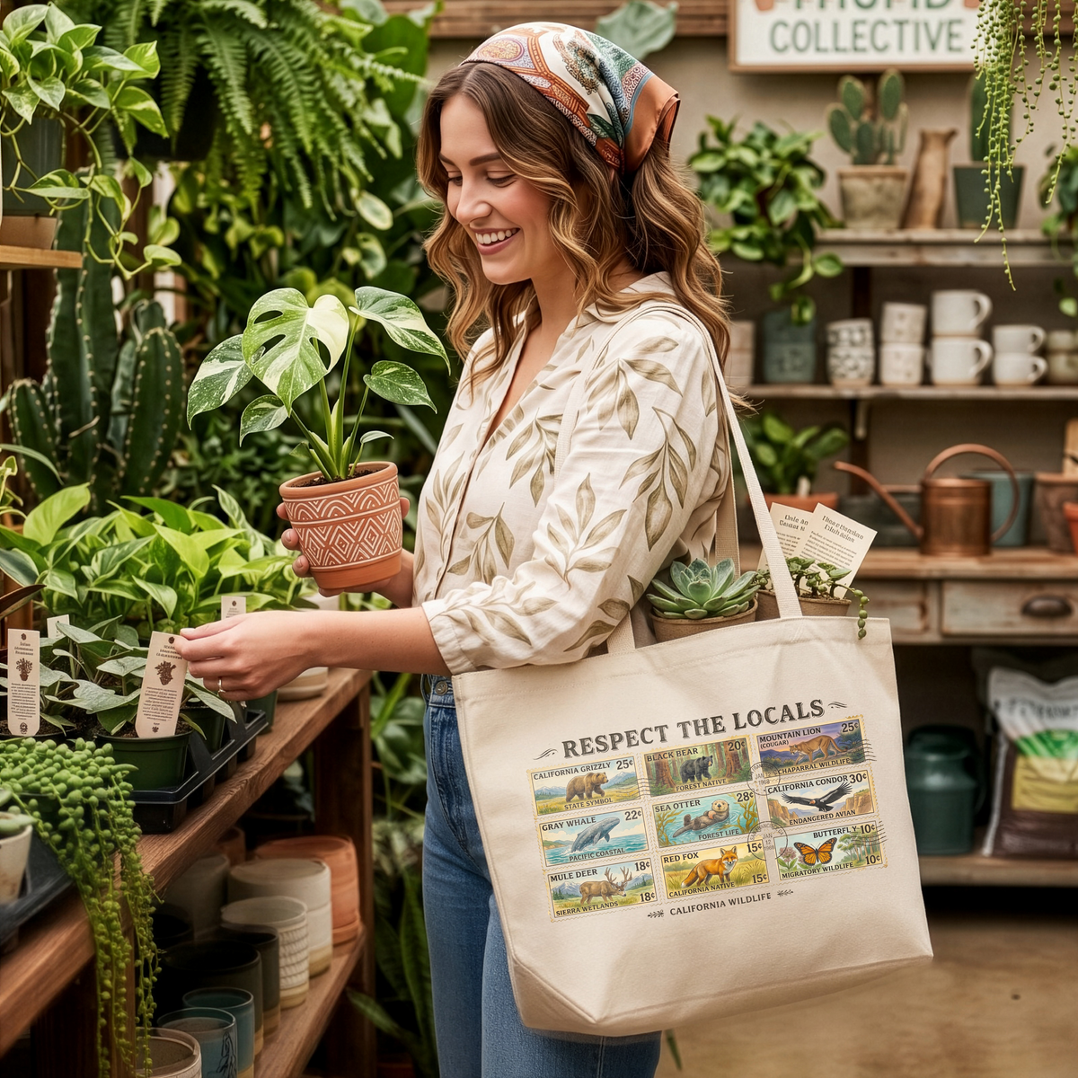Respect the Locals Tote Bag California Wildlife Vintage Canvas Tote