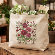 Vintage Rose Botanical Tote Bag Cottagecore Floral Canvas Tote