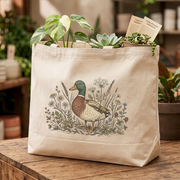 Mallard Duck Tote Bag Vintage Wildflower Cottagecore Canvas Tote
