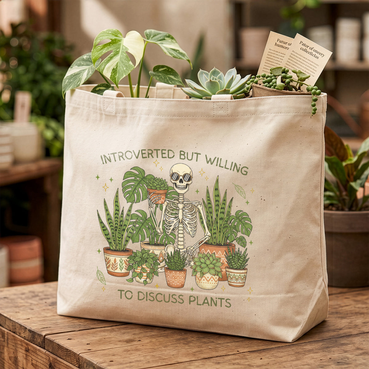 Introverted But Willing to Discuss Plants Tote Bag, Funny Plant Lover Canvas Tote