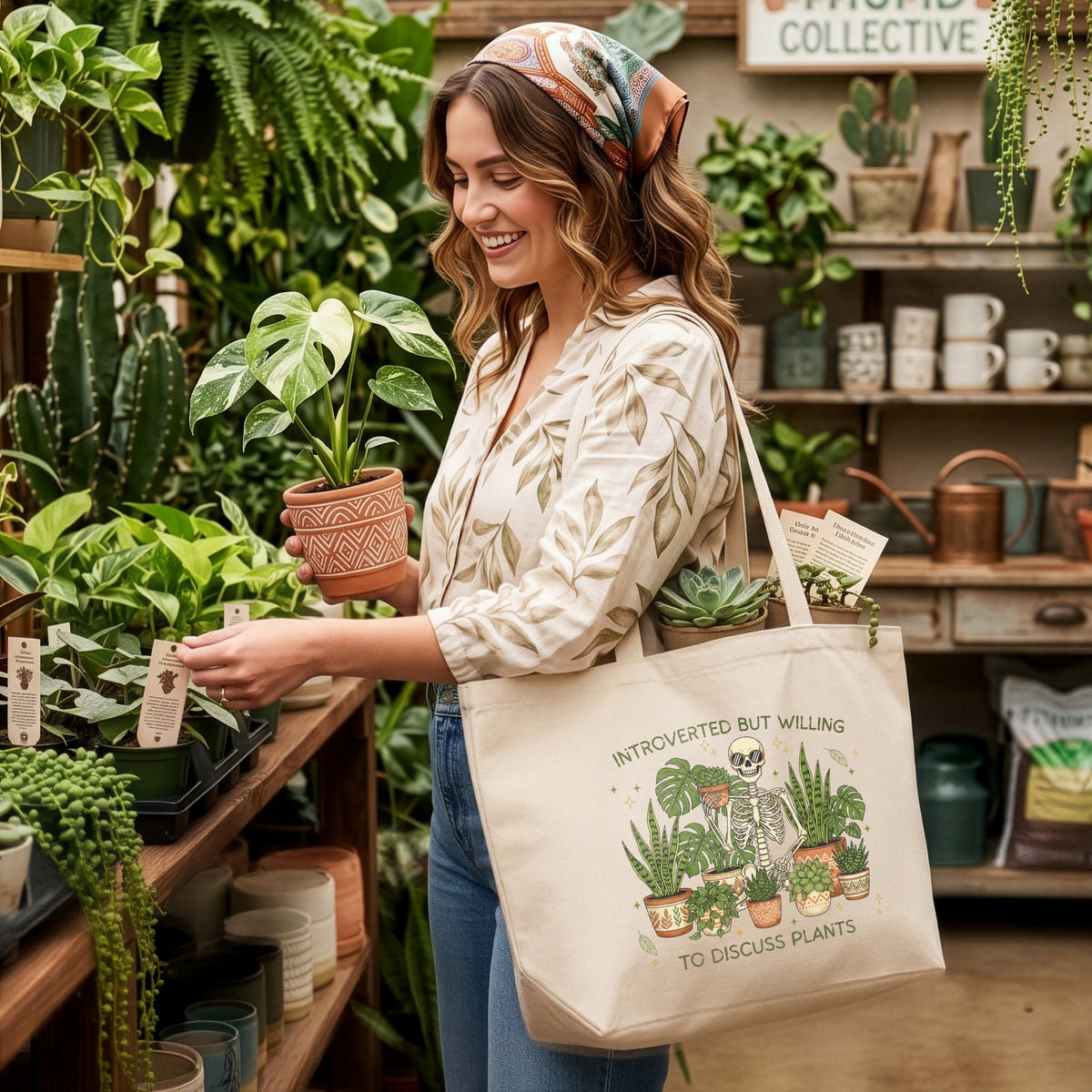 Introverted But Willing to Discuss Plants Tote Bag, Funny Plant Lover Canvas Tote