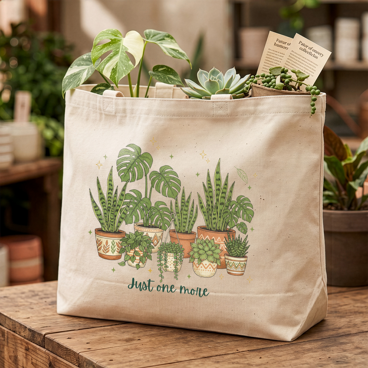 Just One More Plant Tote Bag, Cottagecore Plant Lover Canvas Tote