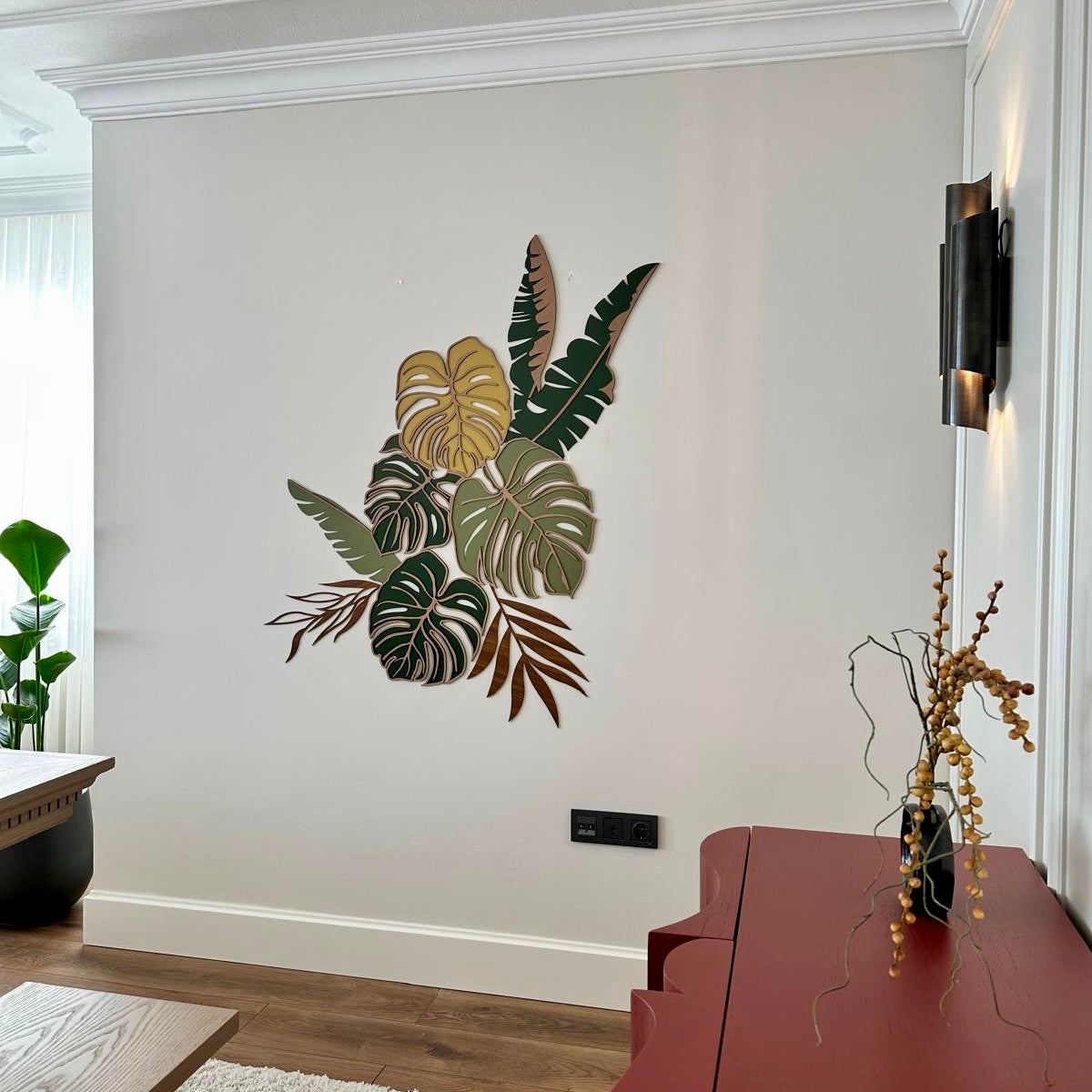 monstera plant wall DIY Tropical Plant Wall Decor Kit – Wooden Monstera & Tropical Leaves Art