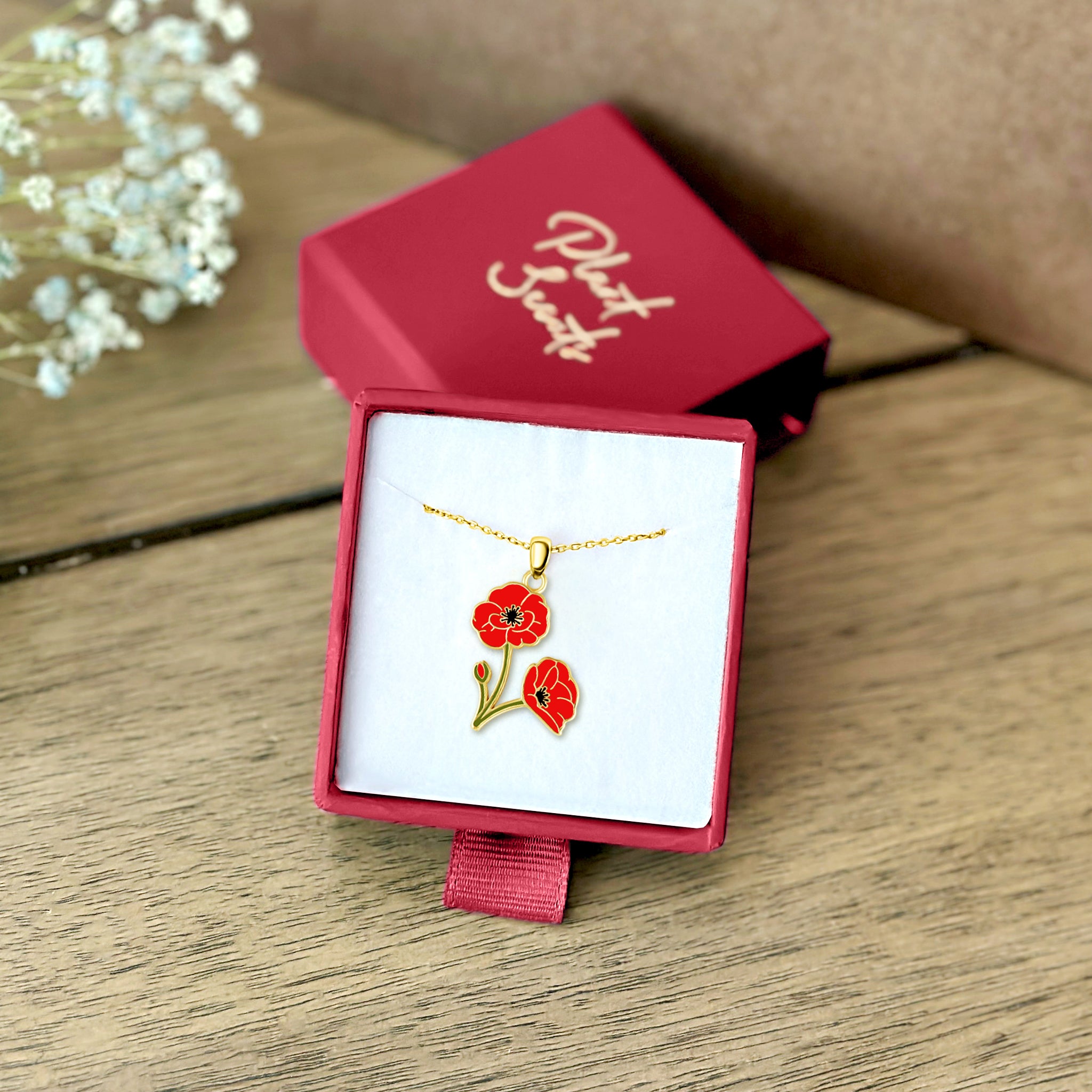 Poppy Flower Necklace – August Birth Flower