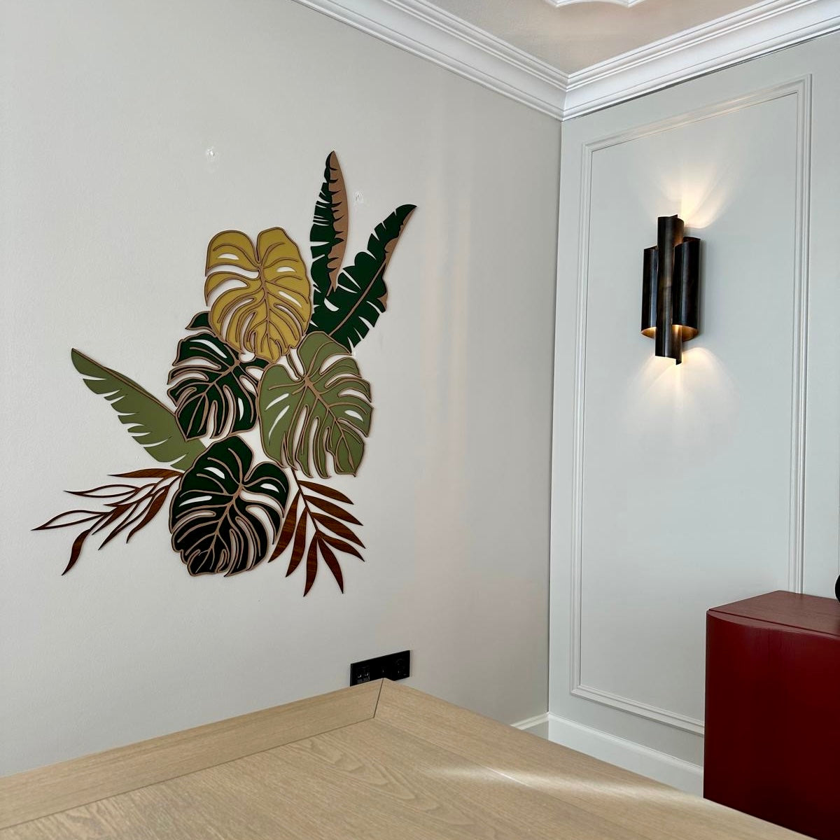 monstera wall decals DIY Tropical Plant Wall Decor Kit – Wooden Monstera & Tropical Leaves Art