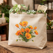 California Poppy Tote Bag, Wildflower Botanical Canvas Tote