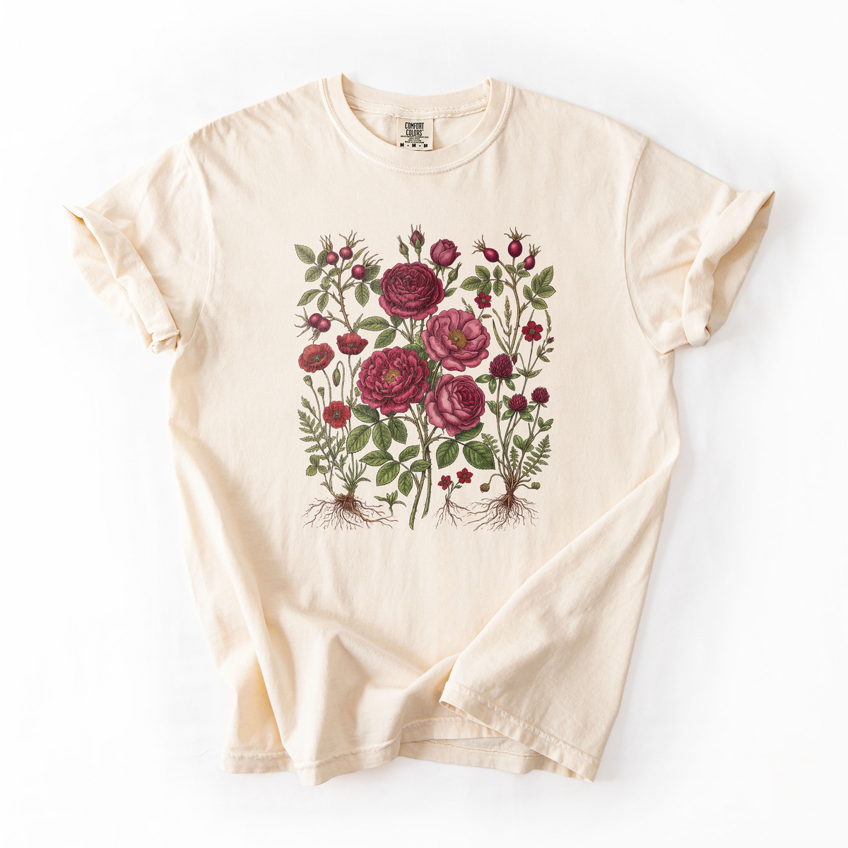 Vintage Rose Botanical Shirt Cottagecore Floral Comfort Colors Tee