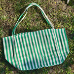 Load image into Gallery viewer, Green &amp; Cream Striped Tote Bag, Large Shoulder Bag, Beach Bag, Summer Market Bag, Casual Everyday Tote, Travel Bag, Boho Striped Handbag, Gift for Her (Copy) (Copy)
