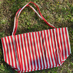 Load image into Gallery viewer, Red &amp; Cream Striped Tote Bag, Large Shoulder Bag, Beach Bag, Summer Market Bag, Casual Everyday Tote, Travel Bag, Boho Striped Handbag, Gift for Her
