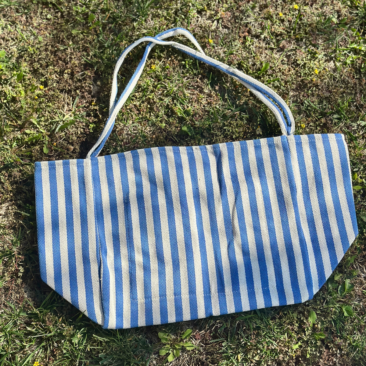 Blue & Cream Striped Tote Bag