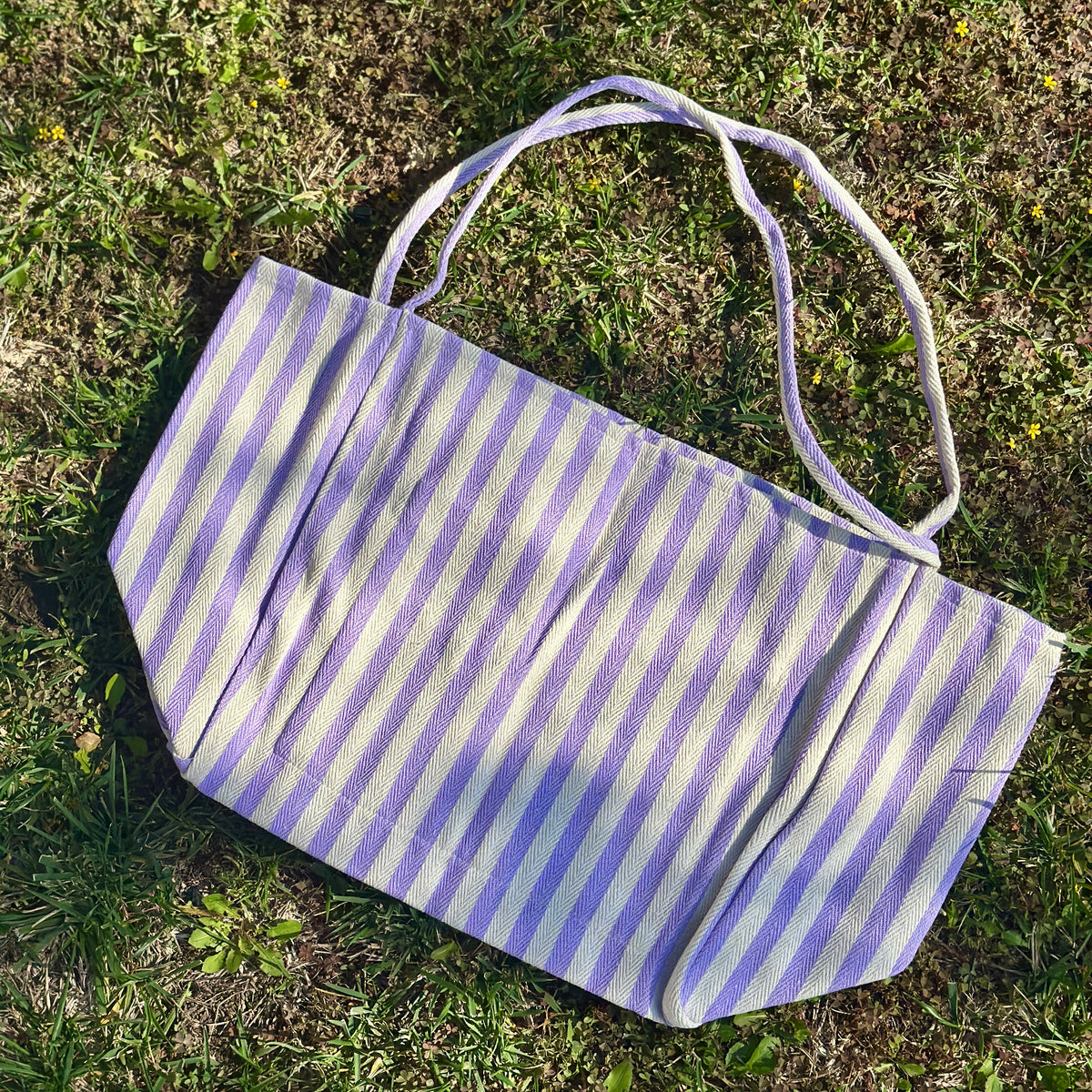 Purple & Cream Striped Tote Bag