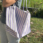 Load image into Gallery viewer, Purple &amp; Cream Striped Tote Bag, Large Shoulder Bag, Beach Bag, Summer Market Bag, Casual Everyday Tote, Travel Bag, Boho Striped Handbag, Gift for Her (Copy) (Copy) (Copy)
