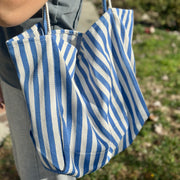 Blue & Cream Striped Tote Bag