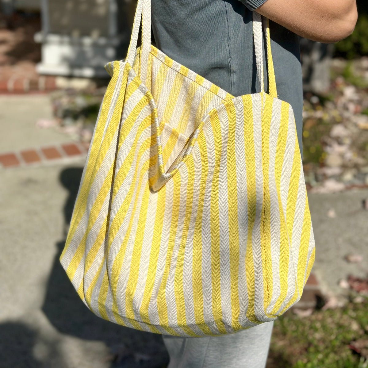Yellow & Cream Striped Tote Bag