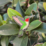 Load image into Gallery viewer, Hummingbird Enamel Pin • Ruby-Throated Hummingbird Pin • Nature Lover Lapel Pin • Bird Pin for Jackets Bags Hats • Colorful Garden Gift
