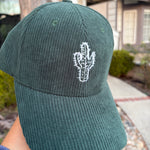 Load image into Gallery viewer, Corduroy Cactus Hat, Forest Green Dad Cap, Embroidered Plant Lover Hat, Desert Minimalist Cap, Botanical Gift

