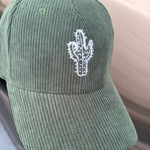 Load image into Gallery viewer, Corduroy Cactus Hat, Forest Green Dad Cap, Embroidered Plant Lover Hat, Desert Minimalist Cap, Botanical Gift
