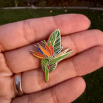 Load image into Gallery viewer, Bird of Paradise Enamel Pin – Tropical Flower Pin, Botanical Lapel Pin, Exotic Plant Gift, Nature Inspired Pin for Jacket or Bag
