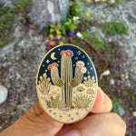 Load image into Gallery viewer, Desert Cactus Enamel Pin – Night Desert Botanical Lapel Pin, Saguaro Cactus Badge, Celestial Southwest Plant Lover Gift
