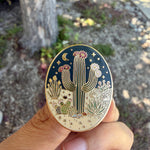 Load image into Gallery viewer, Desert Cactus Enamel Pin – Night Desert Botanical Lapel Pin, Saguaro Cactus Badge, Celestial Southwest Plant Lover Gift
