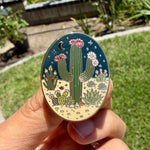 Load image into Gallery viewer, Desert Cactus Enamel Pin – Night Desert Botanical Lapel Pin, Saguaro Cactus Badge, Celestial Southwest Plant Lover Gift

