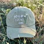 Load image into Gallery viewer, You Grow Girl Vintage Embroidered Hat - Plant Lover&#39;s Cap
