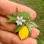 Load image into Gallery viewer, Lemon Enamel Pin Italian Style Citrus Blossom Pin
