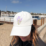 Load image into Gallery viewer, Lavender Embroidered Dad Hat – Botanical Flower Baseball Cap, Cottagecore Lavender Hat, Minimalist Floral Plant Lover Gift
