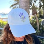 Load image into Gallery viewer, Lavender Embroidered Dad Hat – Botanical Flower Baseball Cap, Cottagecore Lavender Hat, Minimalist Floral Plant Lover Gift
