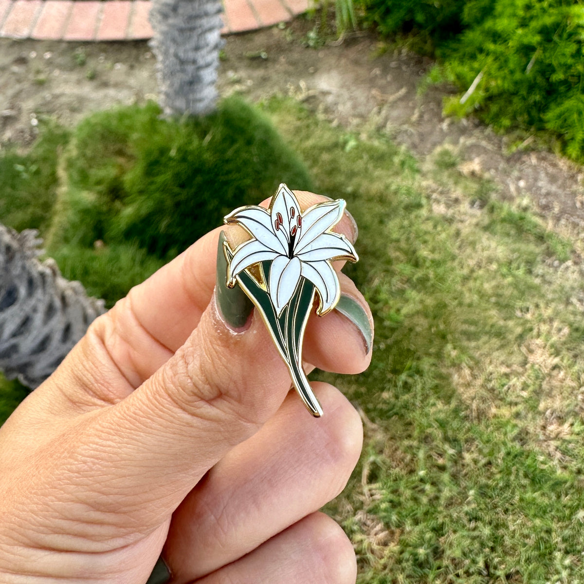 White Lily Enamel Pin