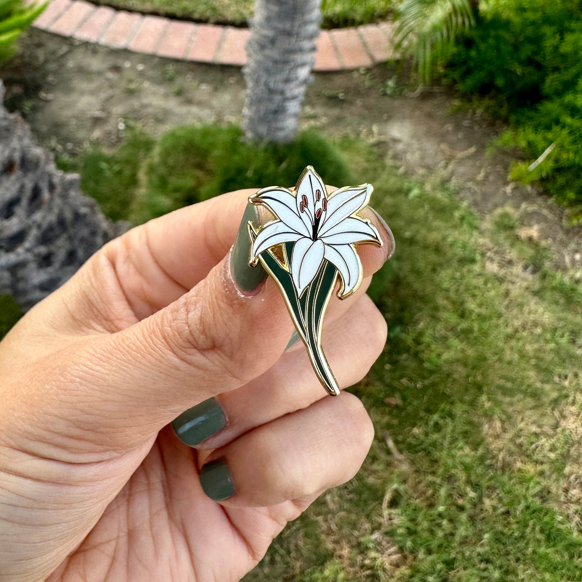 White Lily Enamel Pin