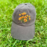 Load image into Gallery viewer, California Poppies Hat – Embroidered Floral Cap, Nature-Inspired California Flower Design, Adjustable Hat for Garden Lovers
