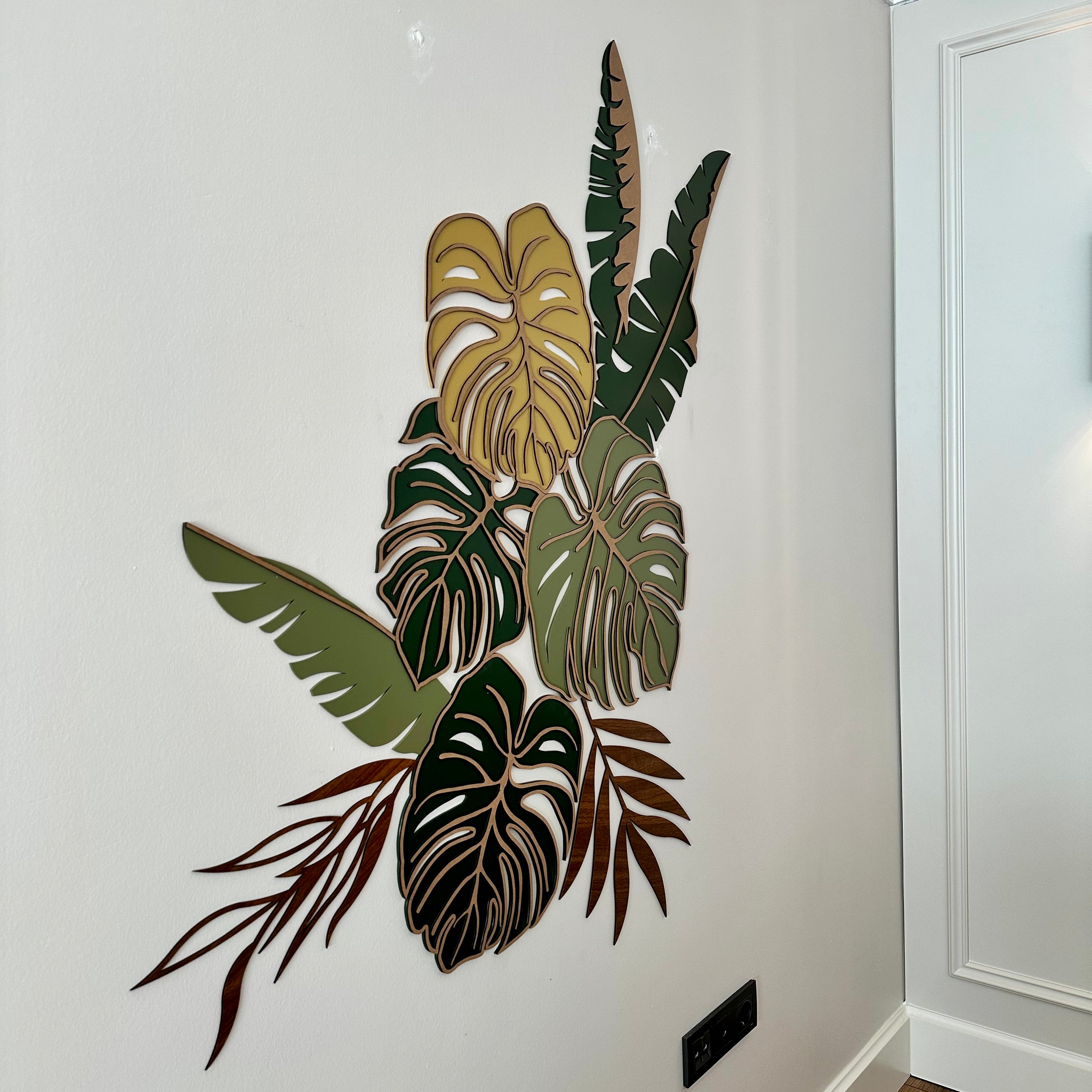 DIY Tropical Plant Wall Decor Kit – Wooden Monstera & Tropical Leaves Art