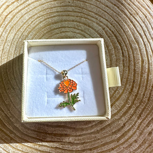 Marigold Necklace – October Birth Flower Jewelry, Dainty Flower Pendant