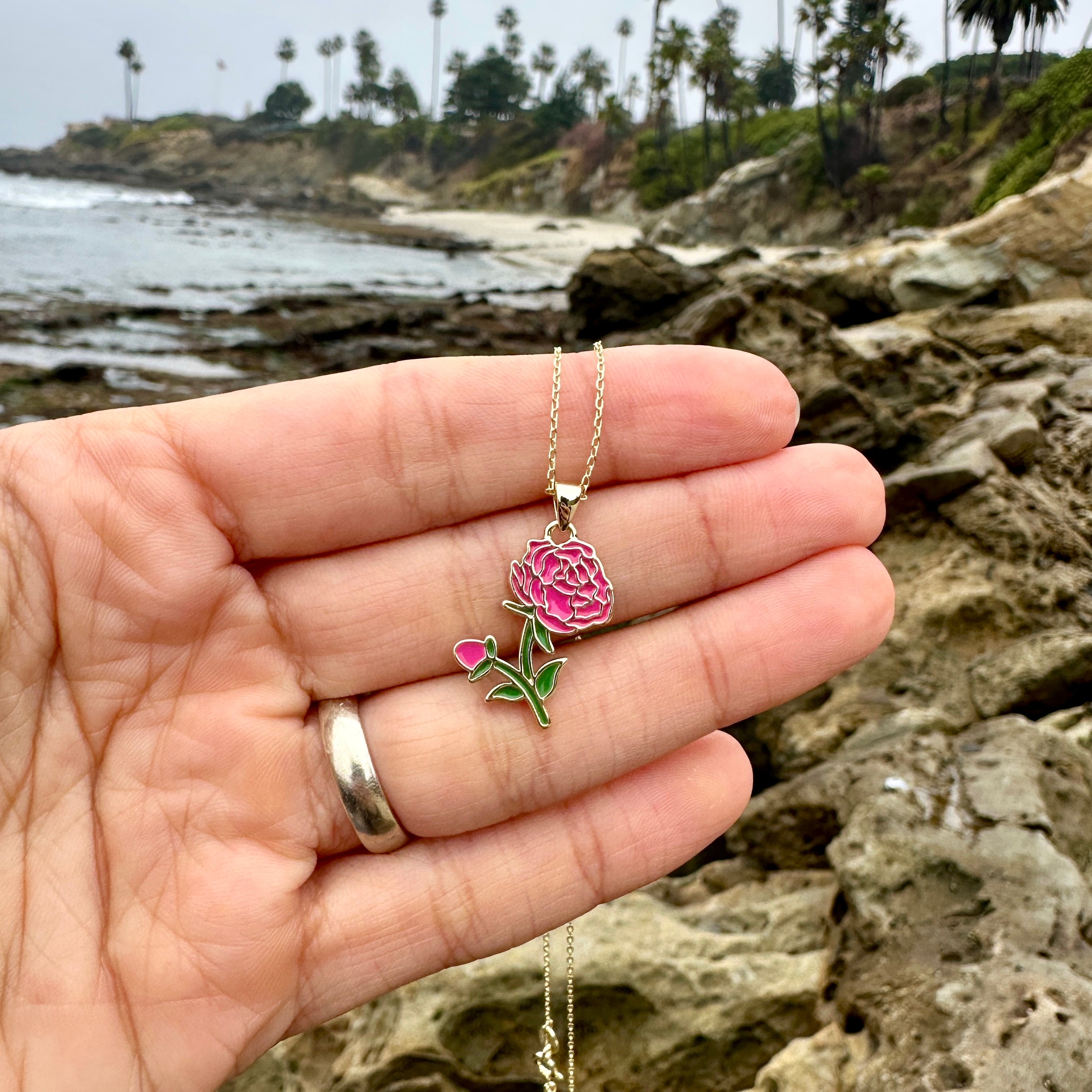 Peony Necklace – November Birth Flower Pendant, Elegant Brass Jewelry for Flower Lovers