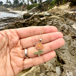 Marigold Necklace – October Birth Flower Jewelry, Dainty Flower Pendant