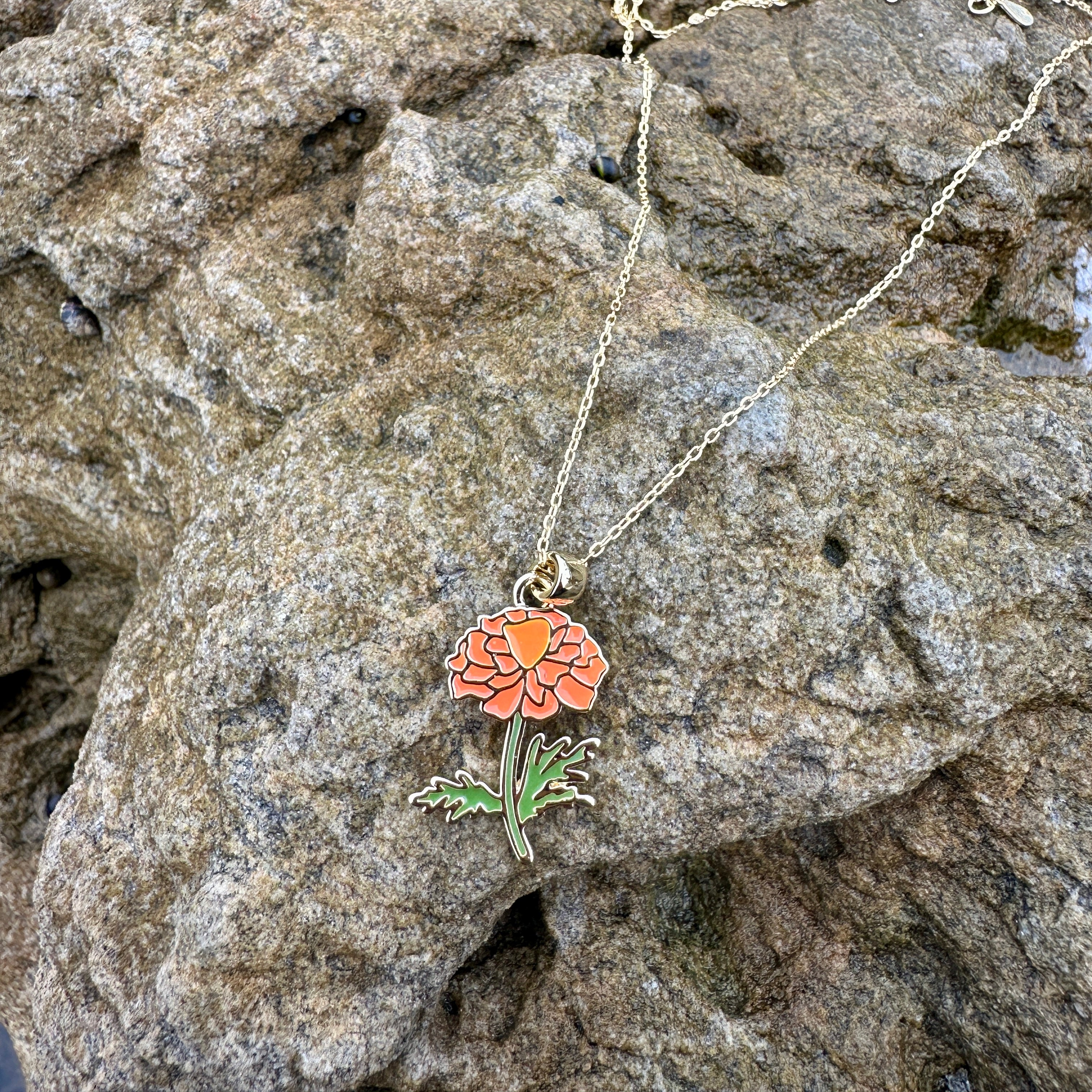 Marigold Necklace – October Birth Flower Jewelry, Dainty Flower Pendant