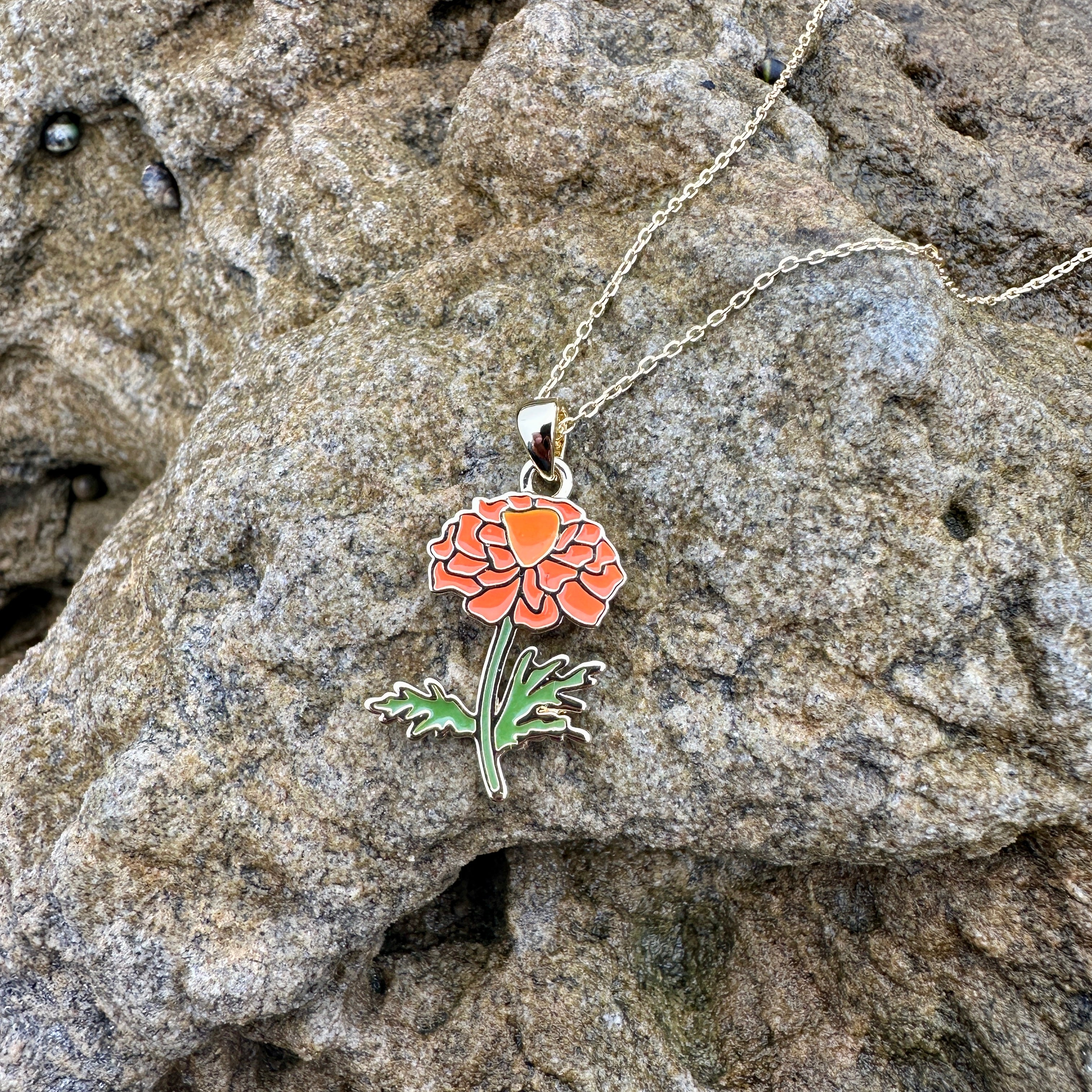 Marigold Necklace – October Birth Flower Jewelry, Dainty Flower Pendant