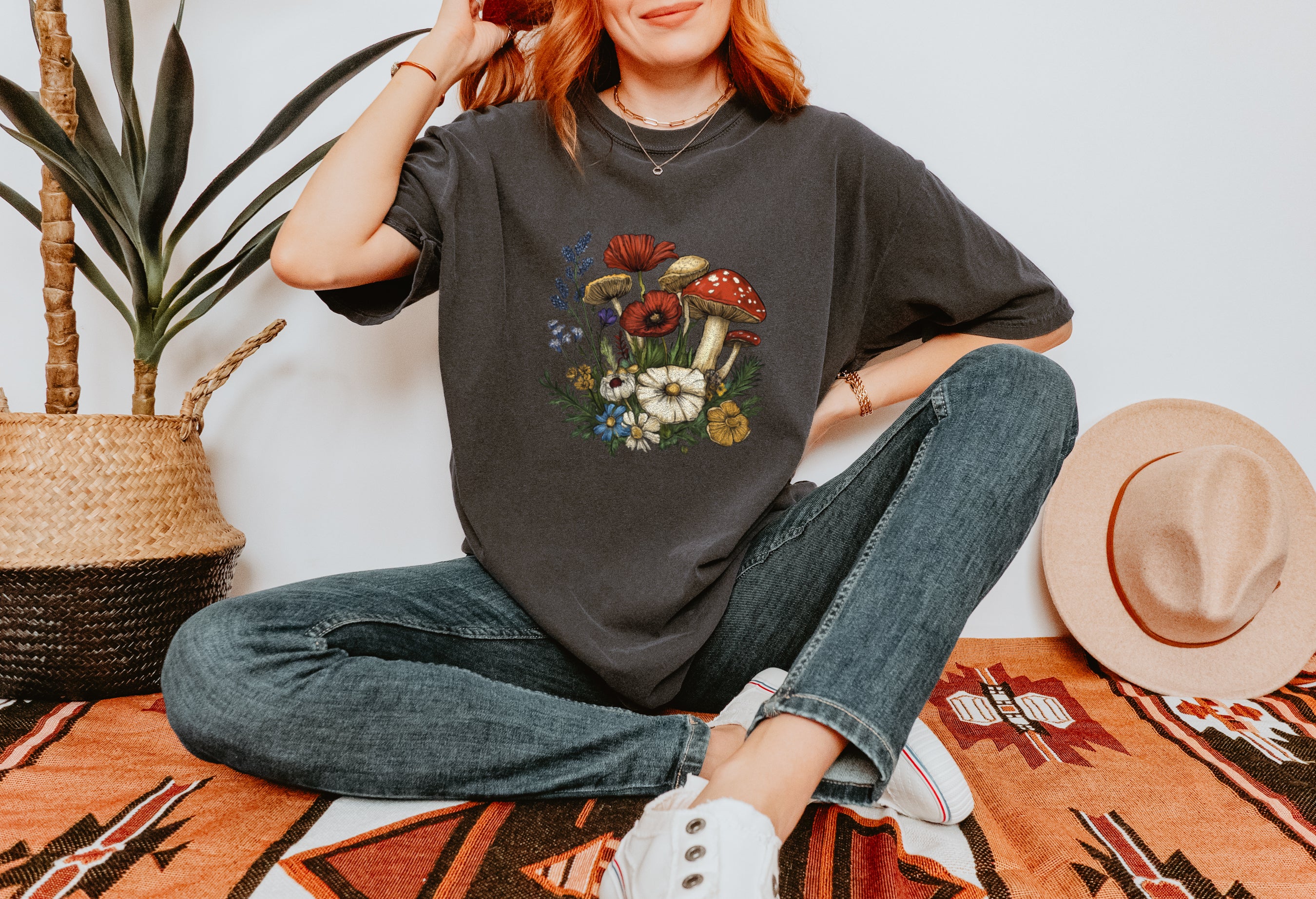 Mushroom, Poppy, Wild Flowers Tshirt for Women Comfort Colors Tee