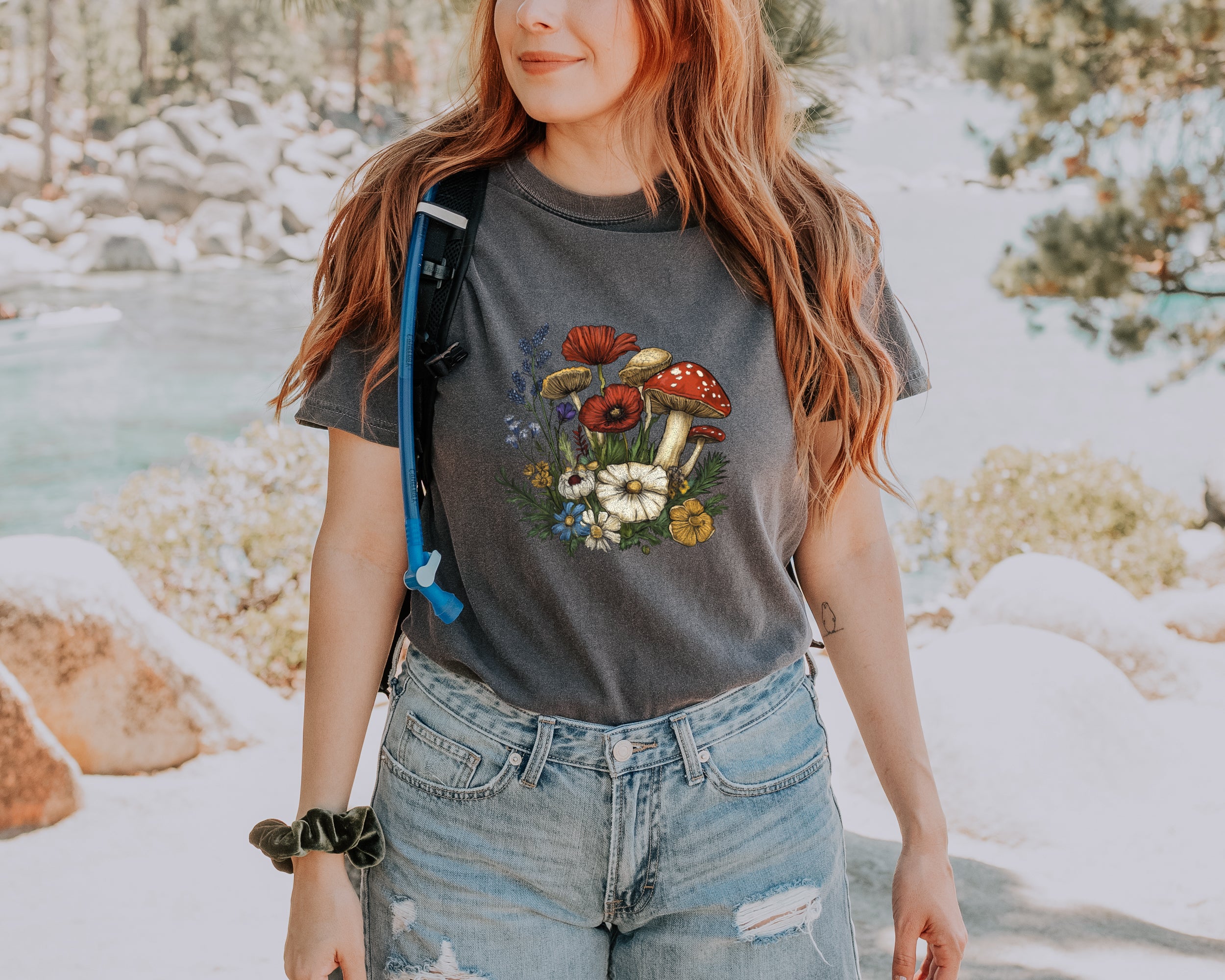 Mushroom, Poppy, Wild Flowers Tshirt for Women Comfort Colors Tee