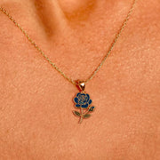 Blue enamel rose flower necklace