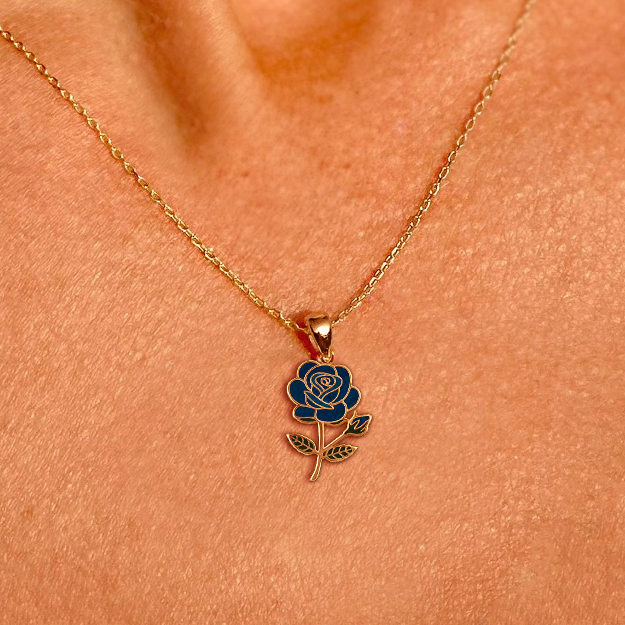 Blue Rose Flower Necklace – June Birth Flower