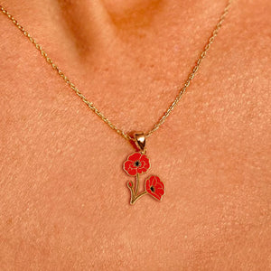 Poppy Flower Necklace – August Birth Flower