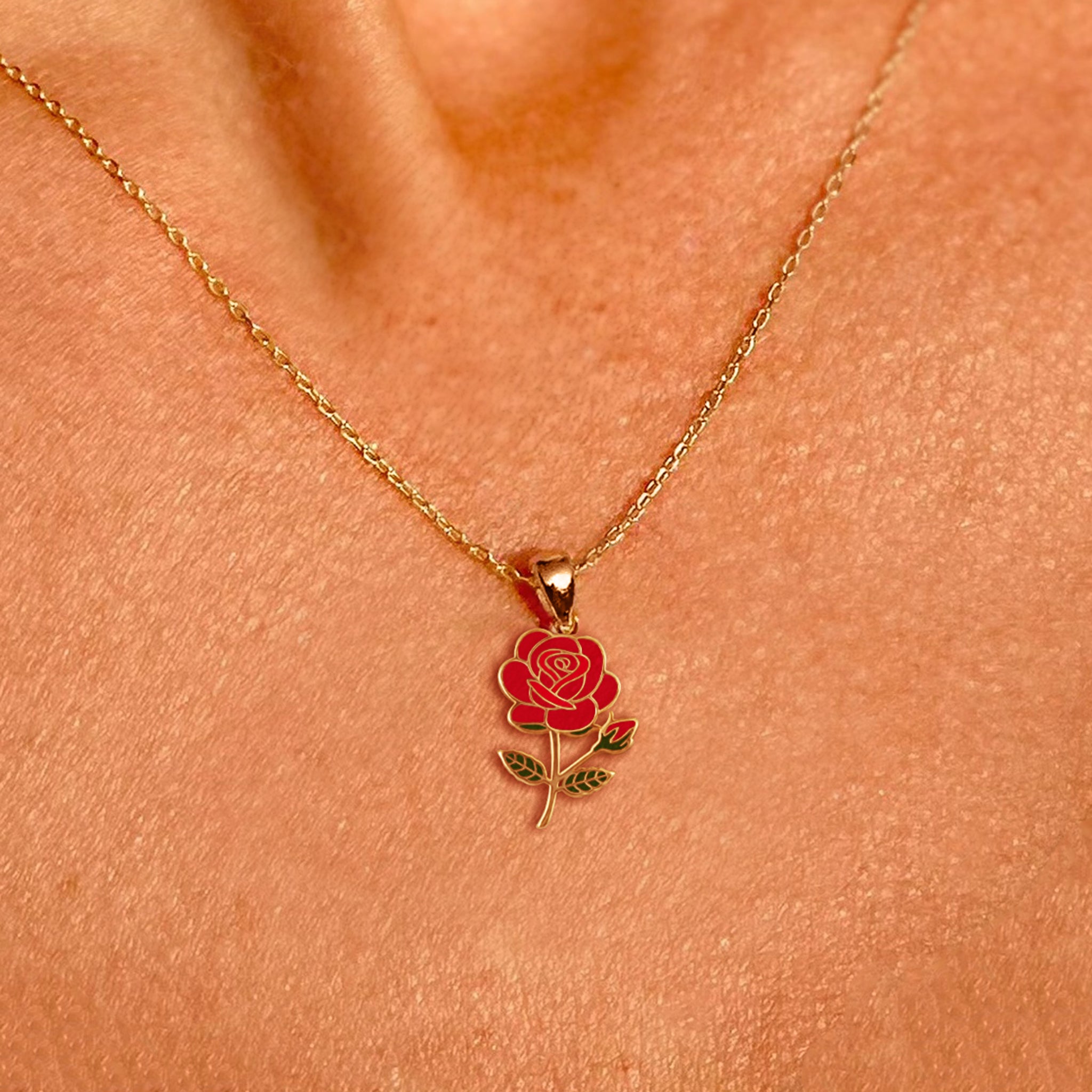 Red Rose Flower Necklace – June Birth Flower