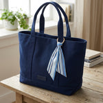 Load image into Gallery viewer, Blue Striped Satin Scarf Keychain
