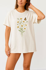 Load image into Gallery viewer, Daisy Bouquet Butterfly T-Shirt Botanical Graphic Te
